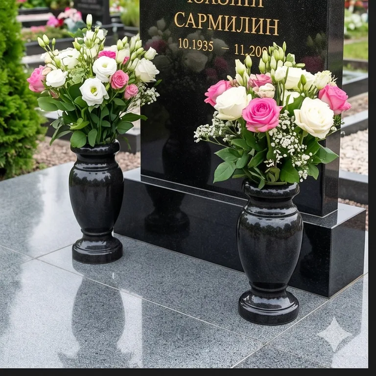 Гранитные вазы для цветов на участке в Санкт-Петербурге