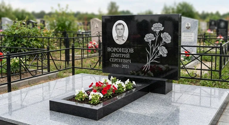 Памятник с гравировкой гвоздик — выполненная работа «Воронцов» в Санкт-Петербурге