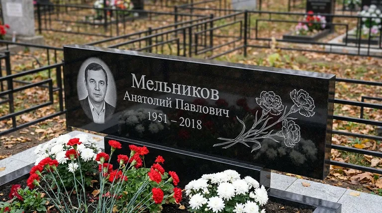 Памятник с гравировкой гвоздик — выполненная работа «Мельников» в Санкт-Петербурге