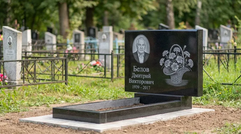 Памятник с гравировкой гвоздик — выполненная работа «Белов» в Санкт-Петербурге