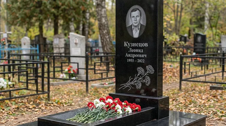 Памятник с гравировкой гвоздик — выполненная работа «Кузнецов» в Санкт-Петербурге