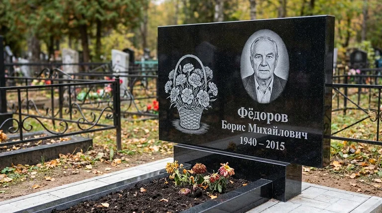 Памятник с гравировкой гвоздик — выполненная работа «Фёдоров» в Санкт-Петербурге