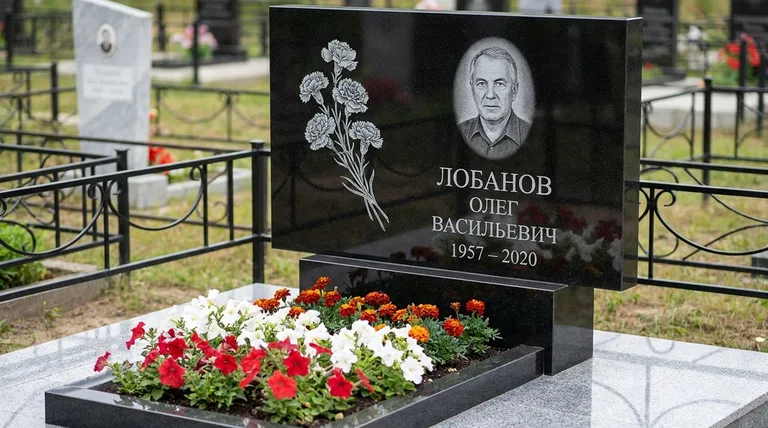 Памятник с гравировкой гвоздик — выполненная работа «Лобанов» в Санкт-Петербурге