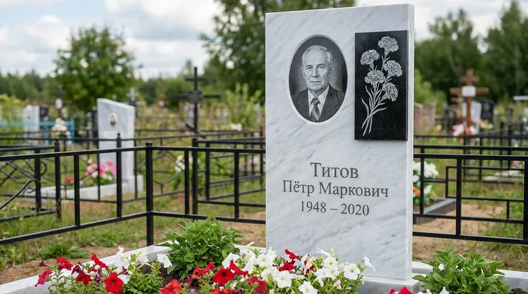 Памятник с гравировкой гвоздик — выполненная работа «Титов» в Санкт-Петербурге