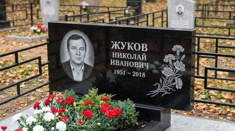 Памятник с гравировкой гвоздик — выполненная работа «Жуков» в Санкт-Петербурге