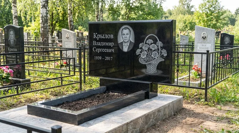 Памятник с гравировкой гвоздик — выполненная работа «Крылов» в Санкт-Петербурге