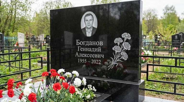 Памятник с гравировкой гвоздик — выполненная работа «Богданов» в Санкт-Петербурге