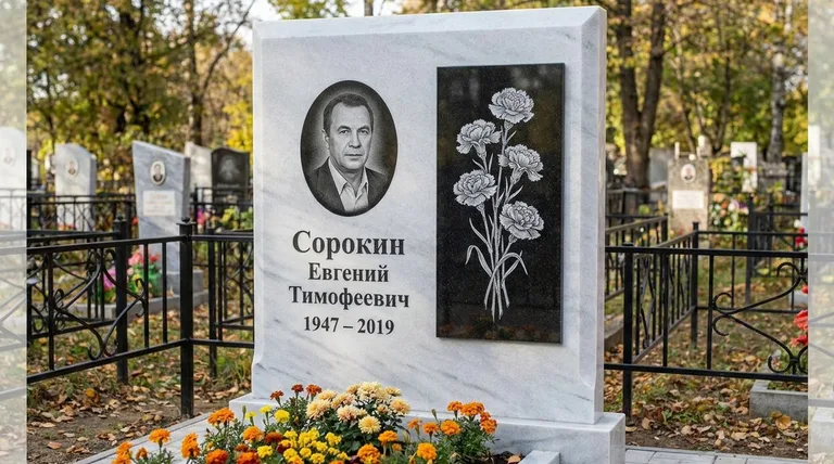 Памятник с гравировкой гвоздик — выполненная работа «Сорокин» в Санкт-Петербурге