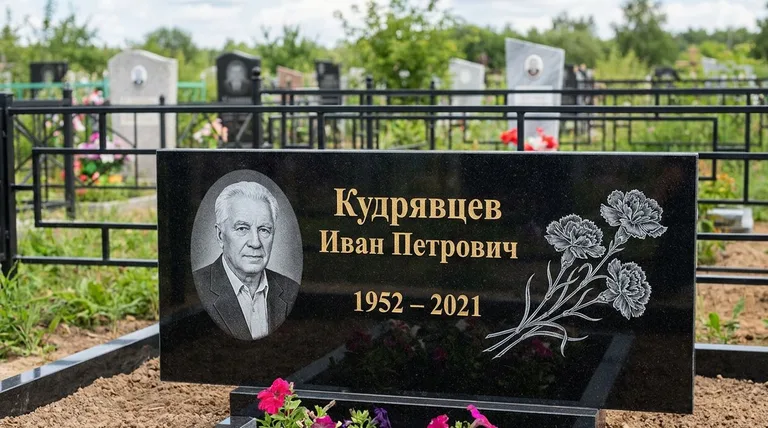 Памятник с гравировкой гвоздик — выполненная работа «Кудрявцев» в Санкт-Петербурге