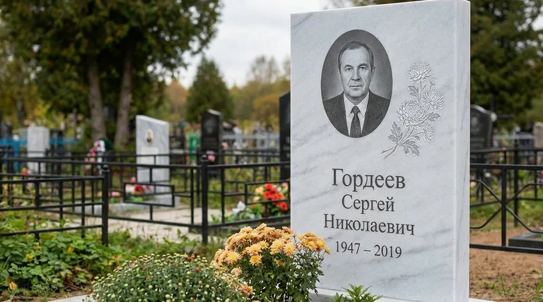 Памятник с гравировкой хризантем — выполненная работа «Гордеев» в Санкт-Петербурге