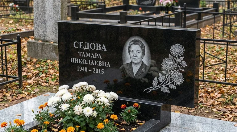 Памятник с гравировкой хризантем — выполненная работа «Седова» в Санкт-Петербурге