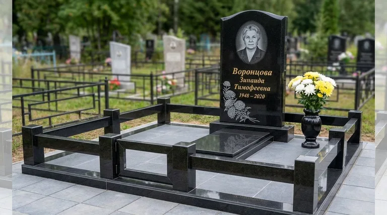Памятник с гравировкой хризантем — выполненная работа «Воронцова» в Санкт-Петербурге