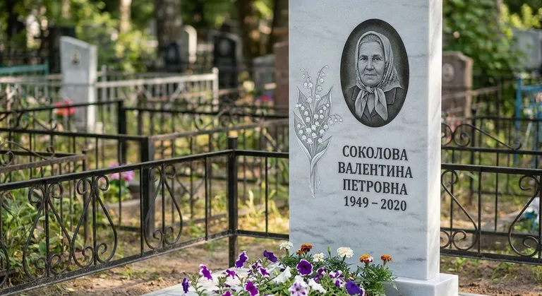 Памятник с гравировкой ландышей — выполненная работа «Соколова» в Санкт-Петербурге