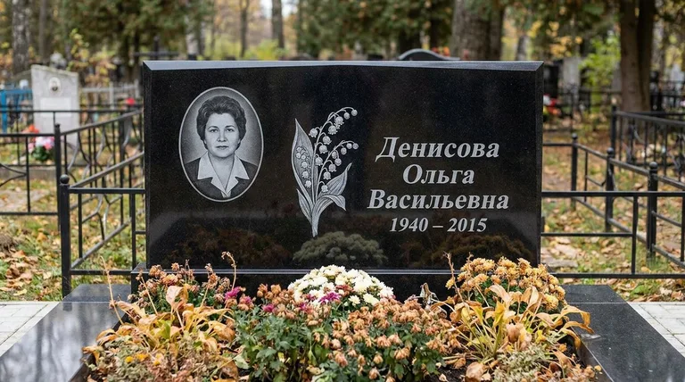 Памятник с гравировкой ландышей — выполненная работа «Денисова» в Санкт-Петербурге