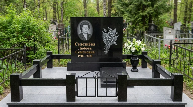 Памятник с гравировкой ландышей — выполненная работа «Селезнёва» в Санкт-Петербурге