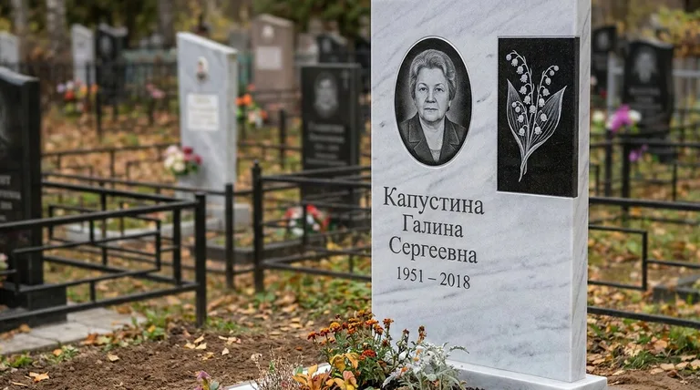 Памятник с гравировкой ландышей — выполненная работа «Капустина» в Санкт-Петербурге