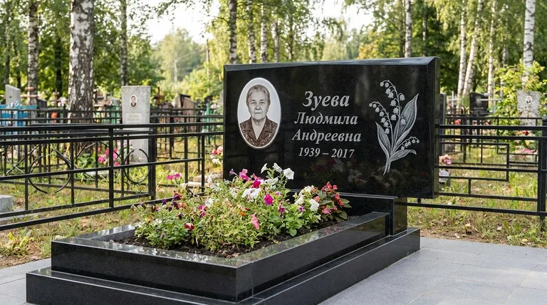 Памятник с гравировкой ландышей — выполненная работа «Зуева» в Санкт-Петербурге