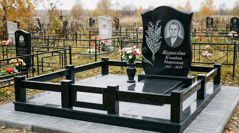 Памятник с гравировкой ландышей — выполненная работа «Журавлёва» в Санкт-Петербурге