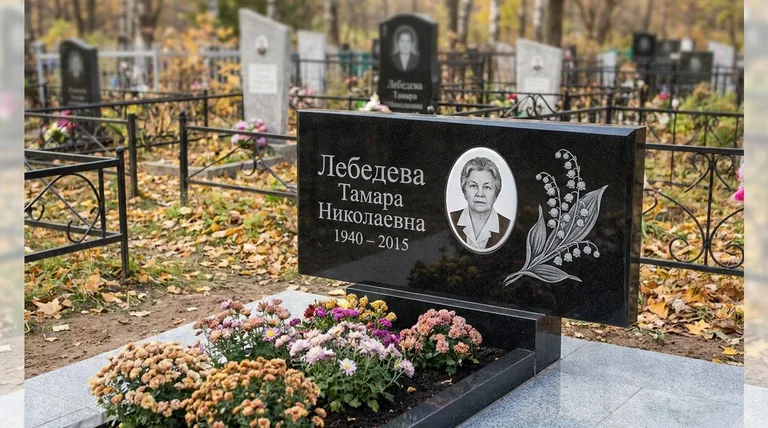 Памятник с гравировкой ландышей — выполненная работа «Лебедева» в Санкт-Петербурге