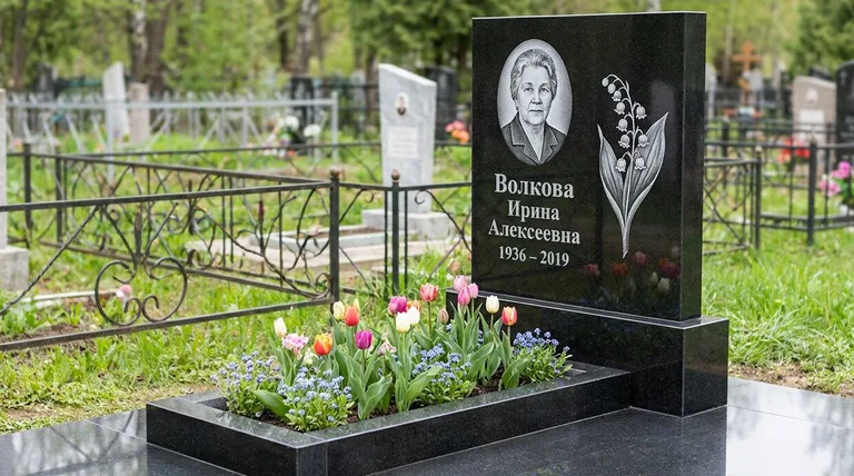 Памятник с гравировкой ландышей — выполненная работа «Волкова» в Санкт-Петербурге