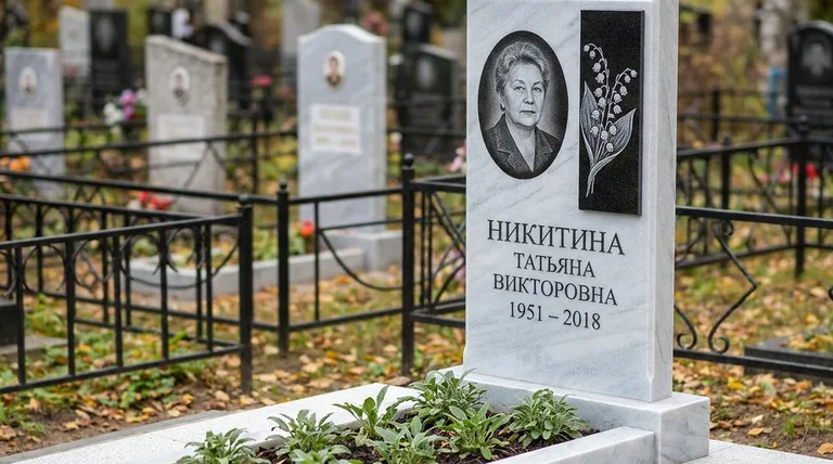Памятник с гравировкой ландышей — выполненная работа «Никитина» в Санкт-Петербурге