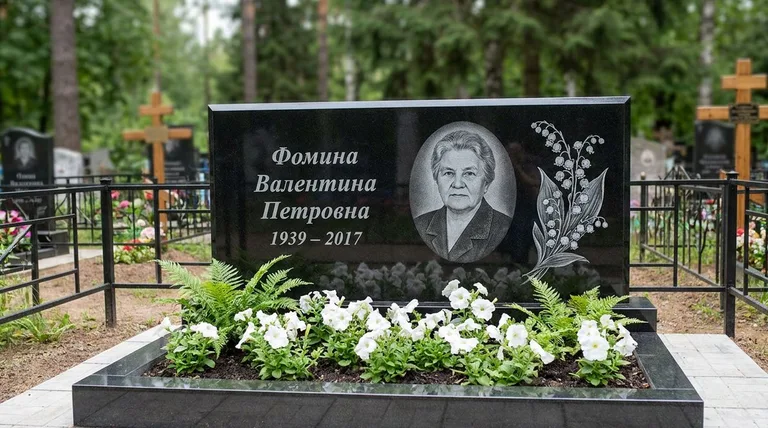 Памятник с гравировкой ландышей — выполненная работа «Фомина» в Санкт-Петербурге