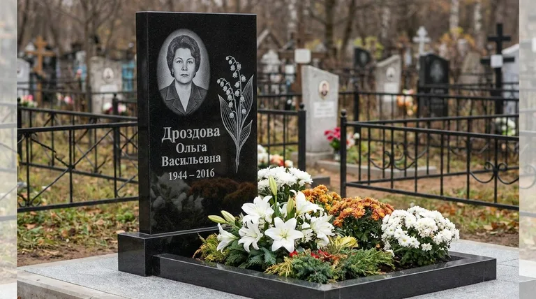 Памятник с гравировкой ландышей — выполненная работа «Дроздова» в Санкт-Петербурге