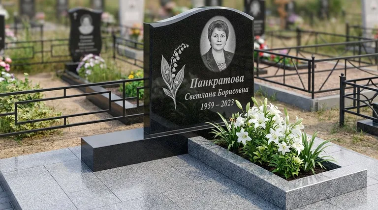Памятник с гравировкой ландышей — выполненная работа «Панкратова» в Санкт-Петербурге