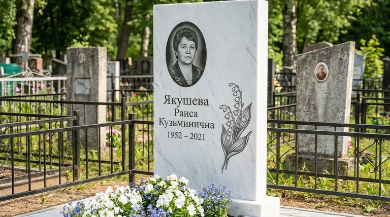 Памятник с гравировкой ландышей — выполненная работа «Якушева» в Санкт-Петербурге
