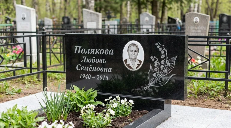 Памятник с гравировкой ландышей — выполненная работа «Полякова» в Санкт-Петербурге