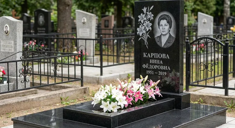 Памятник с гравировкой лилий — выполненная работа «Карпова» в Санкт-Петербурге