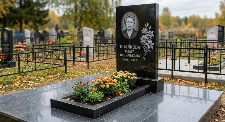 Памятник с гравировкой лилий — выполненная работа «Полякова» в Санкт-Петербурге
