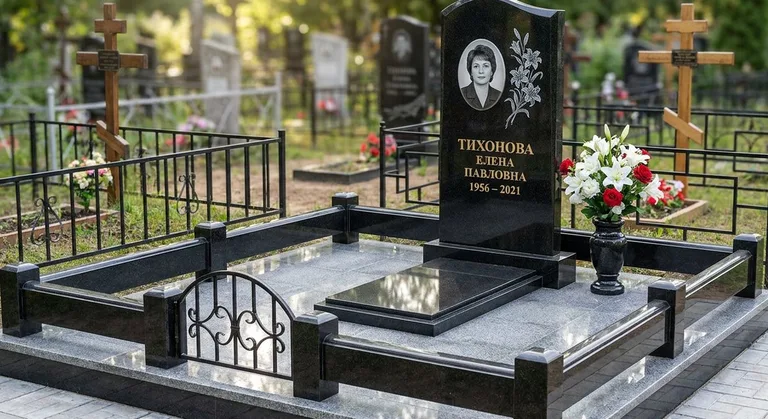 Памятник с гравировкой лилий — выполненная работа «Тихонова» в Санкт-Петербурге