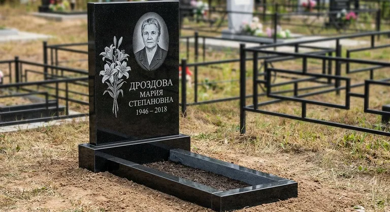 Памятник с гравировкой лилий — выполненная работа «Дроздова» в Санкт-Петербурге