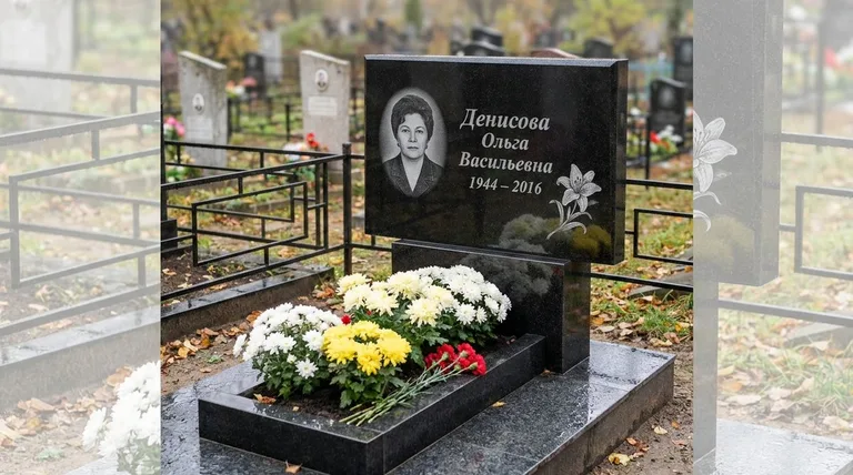 Памятник с гравировкой лилий — выполненная работа «Денисова» в Санкт-Петербурге