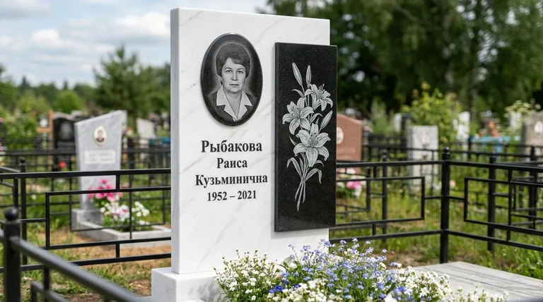 Памятник с гравировкой лилий — выполненная работа «Рыбакова» в Санкт-Петербурге