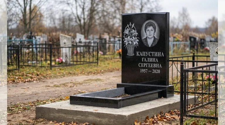 Памятник с гравировкой лилий — выполненная работа «Капустина» в Санкт-Петербурге