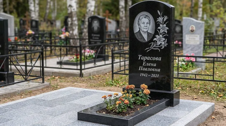 Памятник с гравировкой лилий — выполненная работа «Тарасова» в Санкт-Петербурге