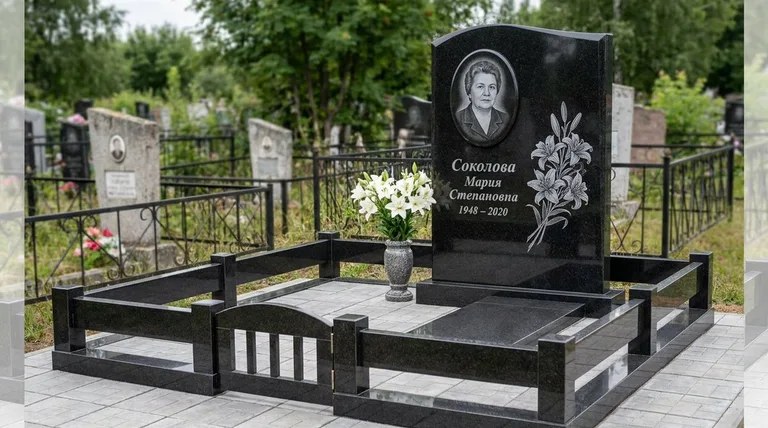 Памятник с гравировкой лилий — выполненная работа «Соколова» в Санкт-Петербурге