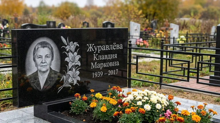 Памятник с гравировкой лилий — выполненная работа «Журавлёва» в Санкт-Петербурге