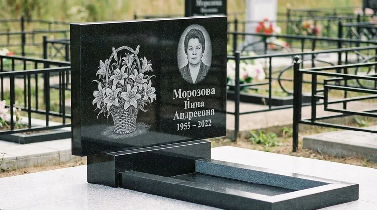 Памятник с гравировкой лилий — выполненная работа «Морозова» в Санкт-Петербурге