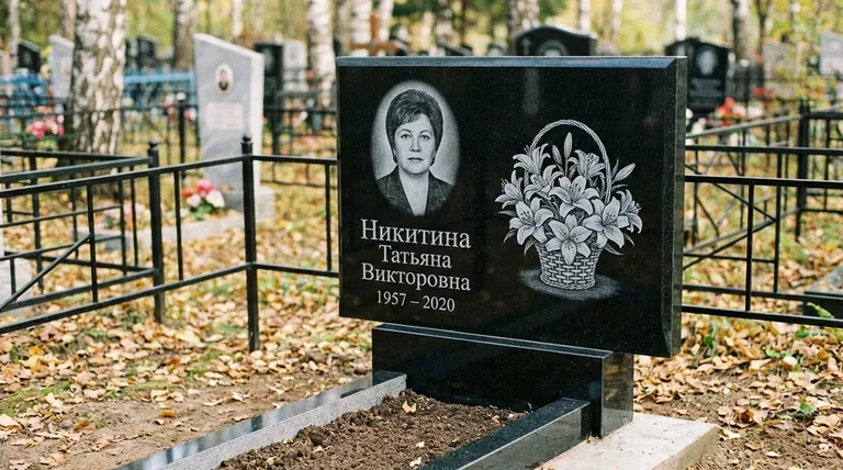 Памятник с гравировкой лилий — выполненная работа «Никитина» в Санкт-Петербурге