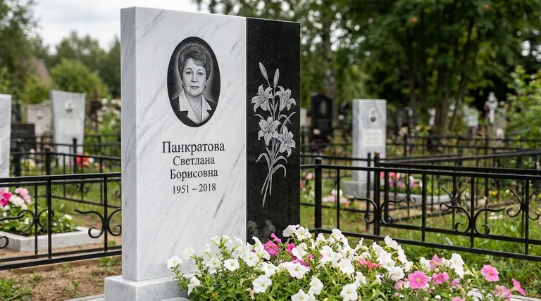 Памятник с гравировкой лилий — выполненная работа «Панкратова» в Санкт-Петербурге