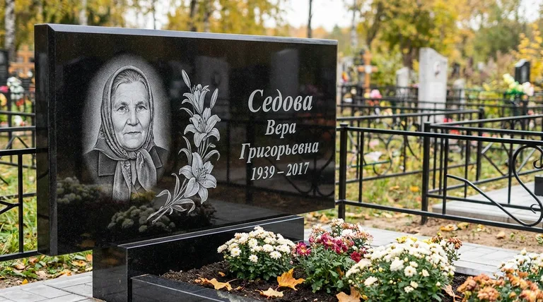 Памятник с гравировкой лилий — выполненная работа «Седова» в Санкт-Петербурге