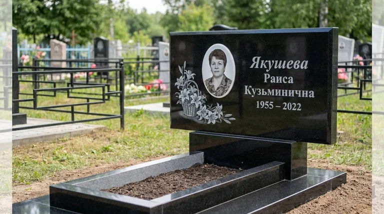 Памятник с гравировкой лилий — выполненная работа «Якушева» в Санкт-Петербурге