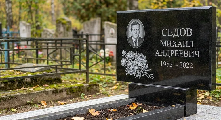 Памятник с гравировкой пионов — выполненная работа «Седов» в Санкт-Петербурге