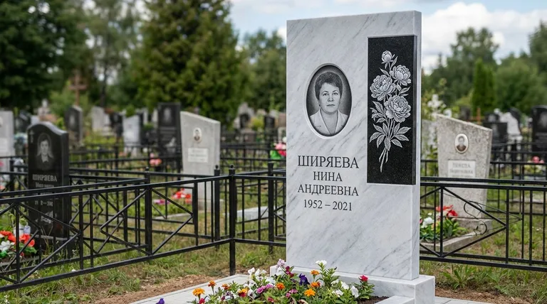 Памятник с гравировкой пионов — выполненная работа «Ширяева» в Санкт-Петербурге