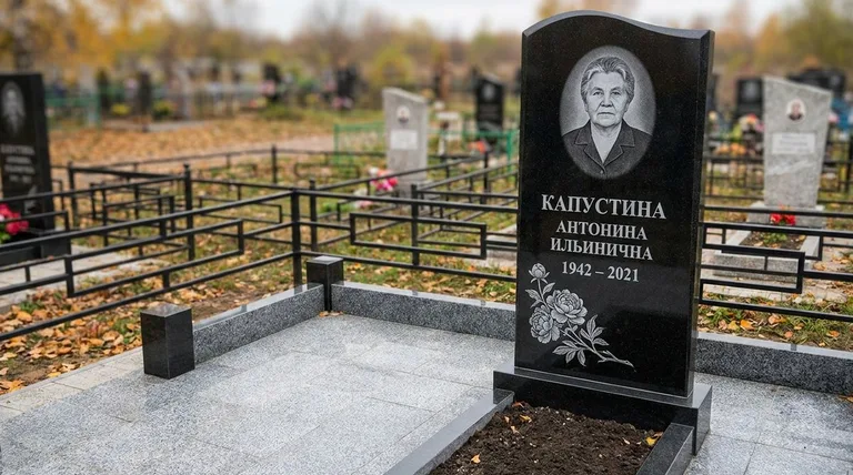 Памятник с гравировкой пионов — выполненная работа «Капустина» в Санкт-Петербурге