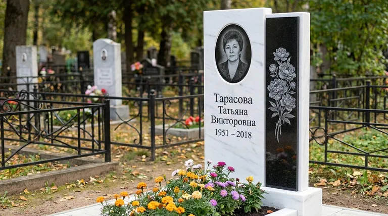 Памятник с гравировкой пионов — выполненная работа «Тарасова» в Санкт-Петербурге