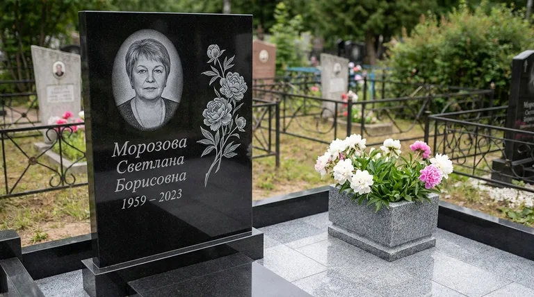 Памятник с гравировкой пионов — выполненная работа «Морозова» в Санкт-Петербурге